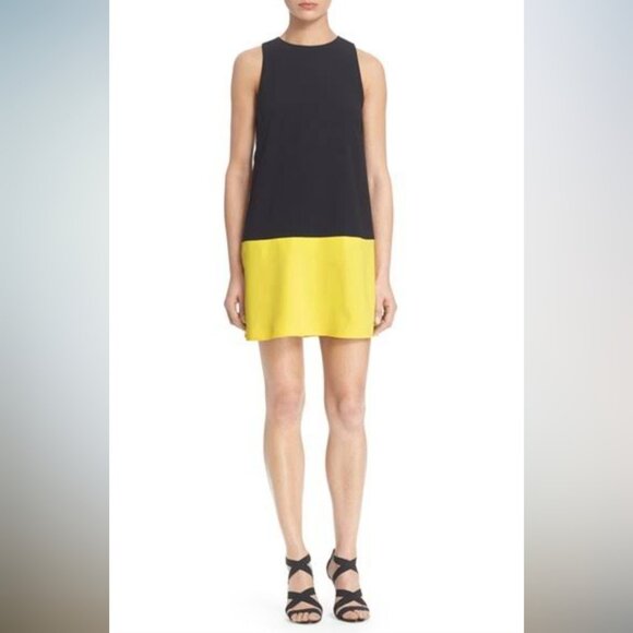 NWT Alice + Olivia Dorma Color Block Dress Black & Lemon M - Picture 1 of 8